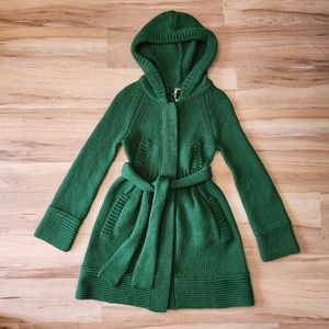 Free People Green Wool Hooded Long Cardigan Sz S
